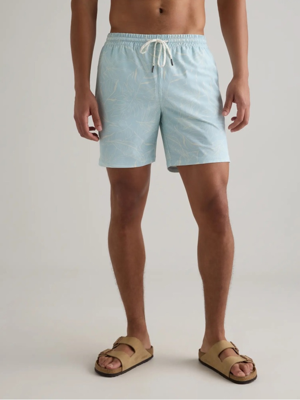 Quince Italian Swim Trunks Shorts Light Blue Tropical Floral 5.5” inseam Medium